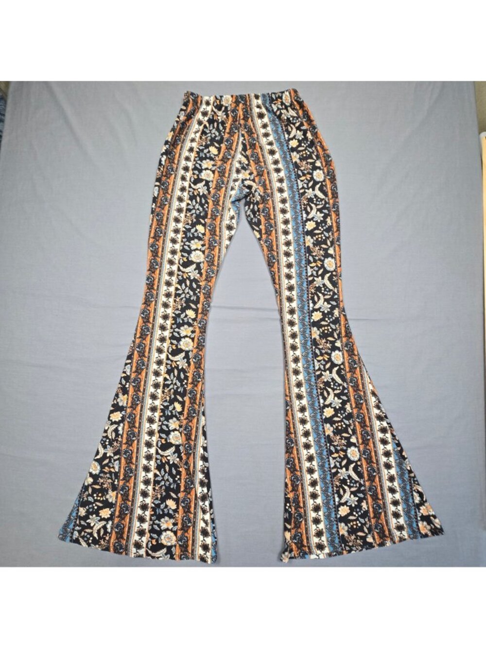 Très Bien Womens XS Flared Boho Pants Festival Striped Floral Vintage Hippie - Picture 4 of 5